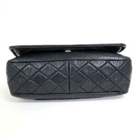 CHANEL Logo Flap Chain Shoulder Bag Black Leather - Picture 4 of 7
